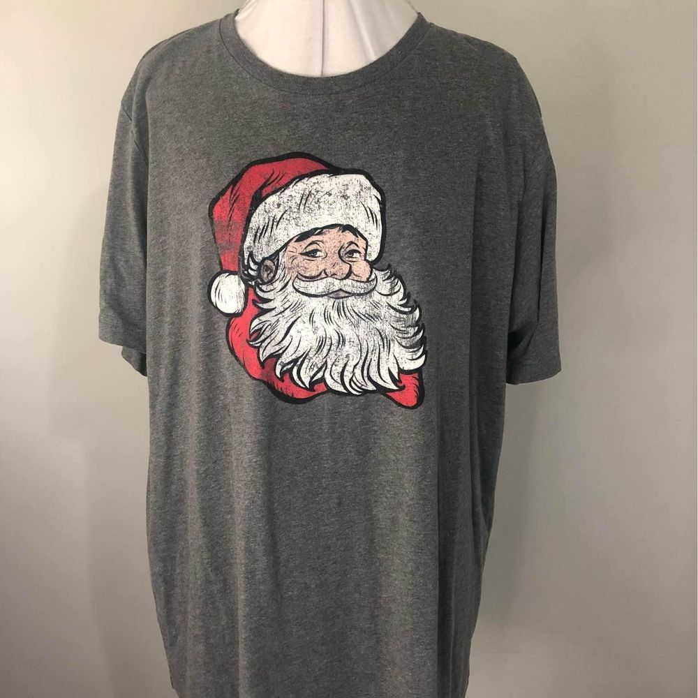 2X Santa Bella Canvas gray blouse Santa on front tee shirt so soft C7001